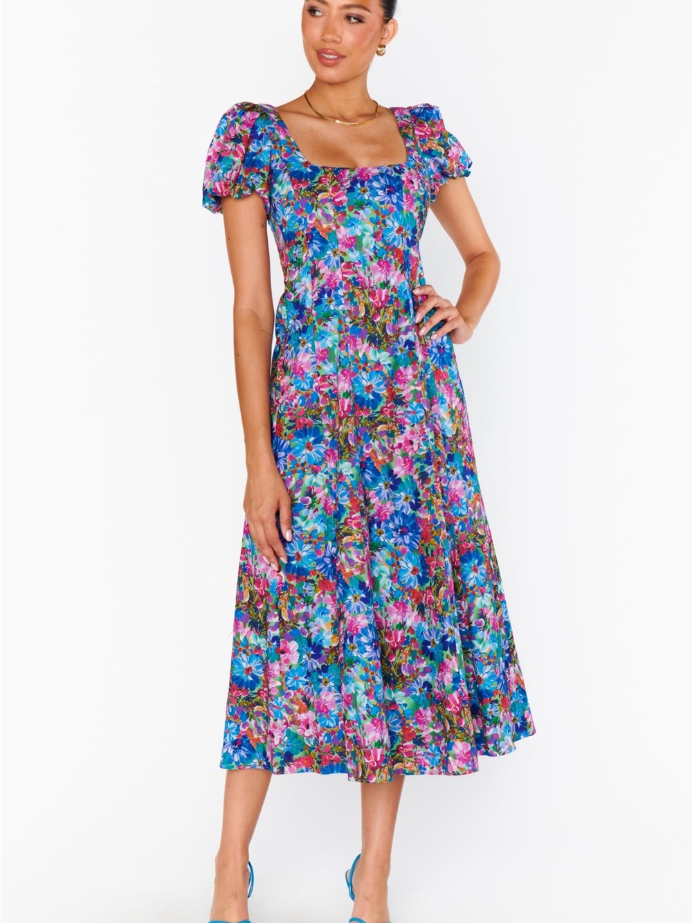 Show Me Your Mumu- Floral Square-Neck Midi Dress in Multicolor